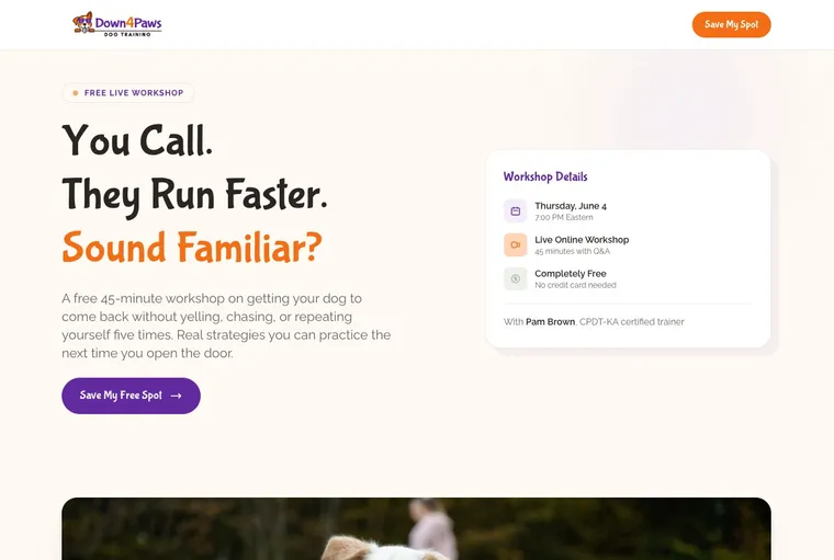 Workshop landing page website